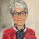 Portretschilderij: oudere vrouw geschilderd modern portret. Zittend totaal beeld van portretschilder Antonie de Rooij.