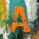 Abstract schilderij voor AEC Accountancy, voor het 25-jarig bestaan zijn de kernwaardes uitgebeeld.
