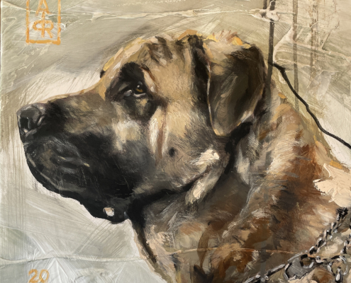 Portret van een Bull Mastiff, in opdracht overleden hond.
