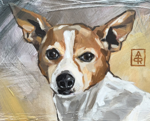 kleine hond geschilderd op 40x40 cm