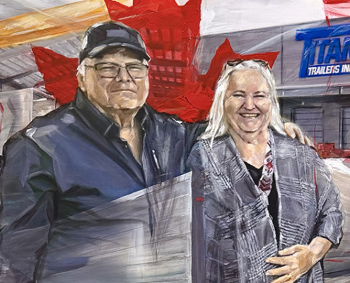 een portret voor het Canadese bedrijf Titan trailers inc. de eigenaar met vrouw en zijn bedrijf