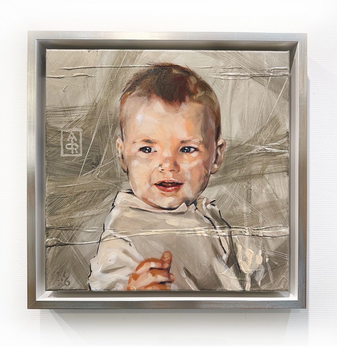 portret van een kind met mooie baklijst op een formaat van 40x40 cm