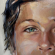 Geschilderd portret van een jongen in wit hemd acryl op linnen